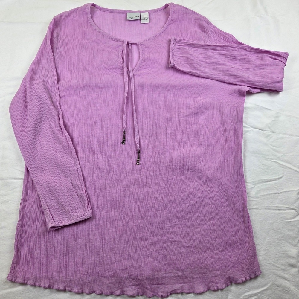Kim Rogers Tunic Light Purple Cotton Gauze Smocked Back Keyhole Tie Top XL 1X